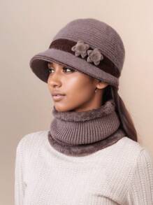 Warm Knitted Balaclava For Elderly Women - Thermal Hat With Decorative Accessories For Christmas, Fantasy Themed, Hand-Washable - Lightweight, Stretchable With Furry Craftsmanship - Ideal For Cold Weather & Travel