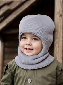 1 件男女通用婴儿/幼儿 1-6 岁纯色针织保暖柔软防护可爱休闲拉法帽，适合户外和日常使用，秋冬季