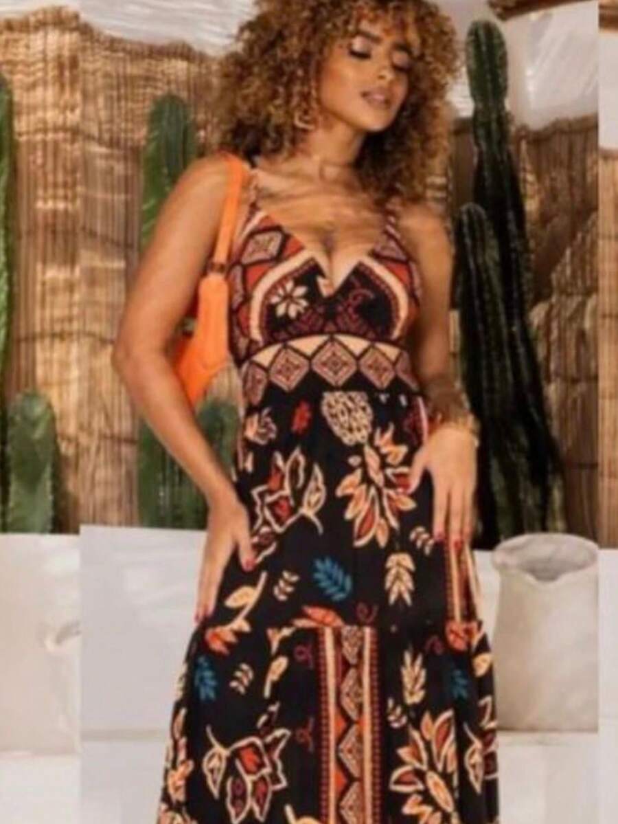 TRICOZHU SLEEVELESS SUMMER DRESS PLAIN PRINT Party Women's Long Evangelical Fashion Wedding Godmother - 黑色 - 查看 1