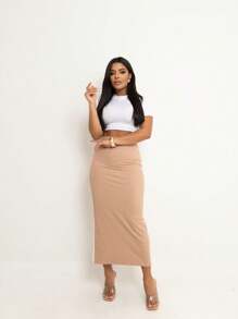 Women's Maxi Long Skirt Longuete Comfortable Chic Bicolor Stylish Tube Versatile Blogger High Waist - Màu be - Xem 2