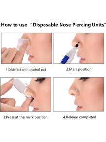 AVYRING 4-10Pcs Nose Piercing Kit With Silver Gold Nose Stud, 1Pack Nose Piercing Gun, Disposable Nose Piercing Kit With Straight L-Shape Nose Rings Stud White CZ Nose Piercings Gun Kit Tool