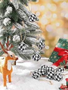 12 件圣诞装饰带绳 2.76 英寸红黑格子圣诞球装饰吊坠套装圣诞树装饰彩球圣诞吊坠、场景装饰、房间装饰、家居装饰、窗户装饰吊坠、节日派对装饰家居装饰 - 墨綠色 - 查看 1