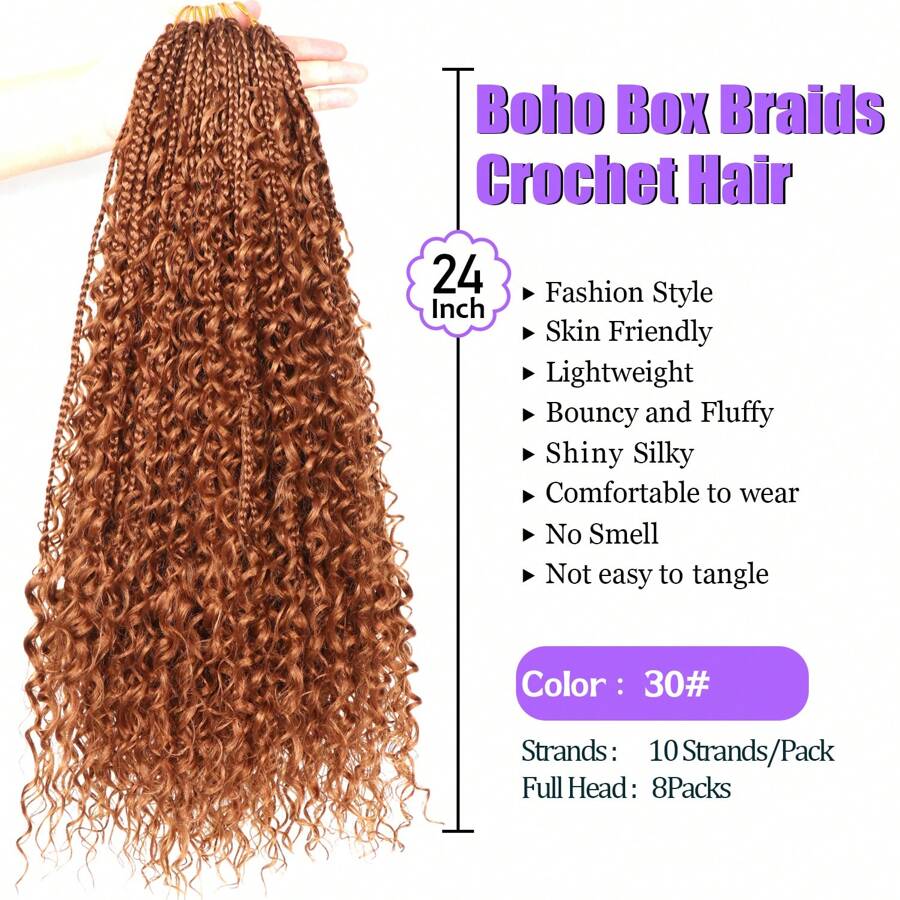 Boho Goddess Box Braids Crochet Hair For Women8 Packs 24 Inch Pre