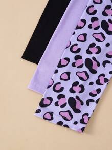 年轻女孩 6 件套休闲卡通猫豹纹长袖 T 恤和裤子套装，舒适针织面料，秋冬 - 彩色 - 查看 7