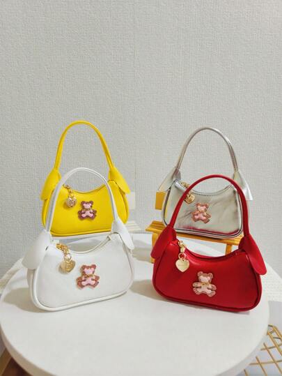 可爱熊儿童女孩手提包，送给小女孩的节日礼物，时尚高端公主风格迷你钱包、零钱包