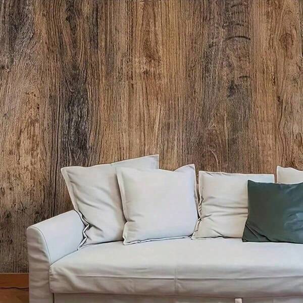 1 Roll Russet Brown Woodgrain Adhesive Vinyl Wallpaper, Waterproof & Removable, Peel And Stick, For Bedroom, TV Background, Kitchen, Dorm Decor, Table/Cabinet Renovation, Detachable