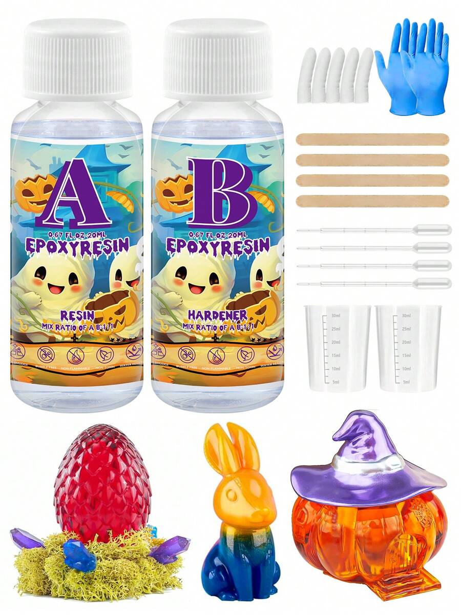 Bộ keo epoxy trong suốt không bọt 20/50/100ml, dùng cho đồ thủ công DIY, lắp ráp và kết dính vật thể, đúc thanh, quà tặng Halloween/Giáng sinh/sinh nhật. - Nhựa epoxy - Xem 1
