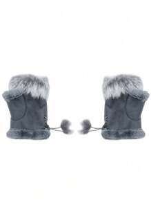 1 Pair Women Knitted Wool Splicing Gloves, Half Finger Gloves, Cute, Lovely, Sweet, Smooth, Soft, Writing, Luxurious, Warm, Autumn, Winter Thanksgiving Christmas Winter Holiday Outfit Women+Winter Gear+Gloves Bear+Christmas - Multicolor - View 8