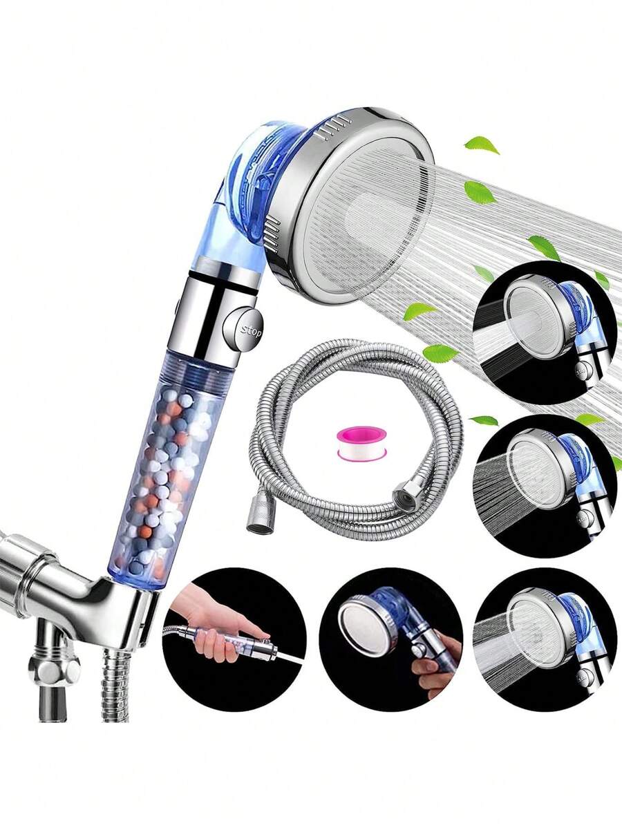 Vòi sen cầm tay tiết kiệm nước có thể điều chỉnh 3 chế độ với hạt lọc, làm bằng vật liệu ABS - Màu xanh lam - Xem 1