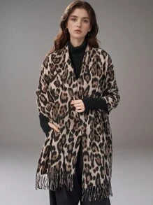 1pc Autumn And Winter Retro Leopard Print Simple Tassel Scarf With High-End Texture Animal Print Scarf, Soft , Fashionable And Versatile Scarf Shawl