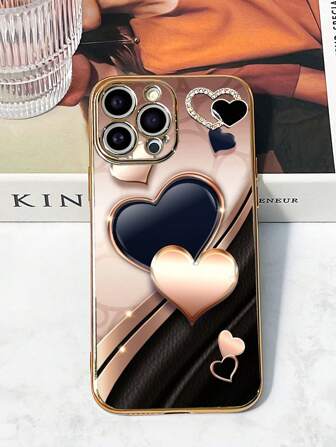1 st svart TPU-skal med elektropläterat hjärtmönster, stötsäkert telefonskal och 1 st svart elektropläterat matchande hjärtskal med strass, lämplig för Android-telefoner: , OPPO och Apple 17, 16, 15, 14, 13, 12, 11 Pro Max; A52 4G, A31 4G, A23; Redmi Note 11 Pro 4G