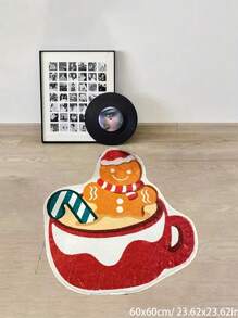 1pc Gingerbread Man Christmas Rug, Cute Gingerbread Man Coffee Rug, Merry Christmas, Christmas Rug, Ornaments/Christmas Decorations, Plaid Rug, Thickened Rug, Decorative Rug, Fashionable Rug, Area Rug, Living Room Rug, Bedroom Rug, Entryway Rug, Kitchen Rug, Bathroom Rug, Gaming Room Rug, Study Rug, Fleece Rug, Furry Rug, Autumn/Winter Rug, Thickened/Plush - Multicolor - View 3