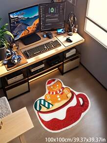1pc Gingerbread Man Christmas Rug, Cute Gingerbread Man Coffee Rug, Merry Christmas, Christmas Rug, Ornaments/Christmas Decorations, Plaid Rug, Thickened Rug, Decorative Rug, Fashionable Rug, Area Rug, Living Room Rug, Bedroom Rug, Entryway Rug, Kitchen Rug, Bathroom Rug, Gaming Room Rug, Study Rug, Fleece Rug, Furry Rug, Autumn/Winter Rug, Thickened/Plush - Multicolor - View 5