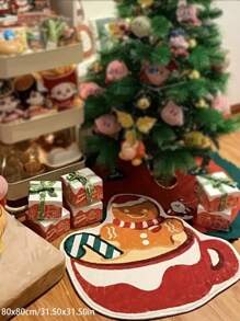 1pc Gingerbread Man Christmas Rug, Cute Gingerbread Man Coffee Rug, Merry Christmas, Christmas Rug, Ornaments/Christmas Decorations, Plaid Rug, Thickened Rug, Decorative Rug, Fashionable Rug, Area Rug, Living Room Rug, Bedroom Rug, Entryway Rug, Kitchen Rug, Bathroom Rug, Gaming Room Rug, Study Rug, Fleece Rug, Furry Rug, Autumn/Winter Rug, Thickened/Plush - Multicolor - View 4