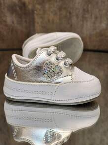 Newborn Baby Girl Pink Sneakers With Sole For Christening - 銀色 - 查看 2