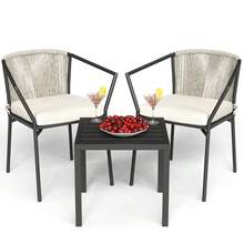 3 Pieces Outdoor Patio Wicker Bistro Rattan Furniture 2 Stack Chair Coffee Table - Beige - View 7