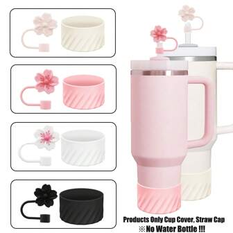 1 pieza Funda de silicona roscada para botella de agua, 1 pieza Tapa de silicona con diseño de flor de manzana silvestre (se ajusta a pajitas de 10 mm/0.39 pulgadas), antideslizante, a prueba de golpes, reduces el ruido, a prueba de polvo, accesorios portátiles para botellas de agua, compatible con , deportes, campamento, fitness, regalo para el Día de la Madre