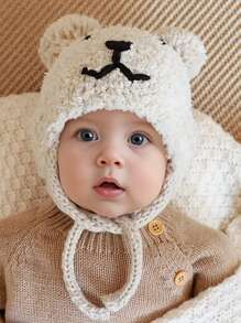 1pc Crianças Tricô Desenho Animado Urso Earflap Gorro Cap, Chapéu Quente Para Bebês E Crianças, Outono/Inverno - 1PC - Ver 9