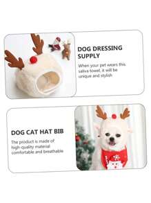 2pcs/Set Christmas Pet Hat & Bib Set, Cat Clothes & Dog Bibs For Winter, Fits 8-15 Lbs Pets