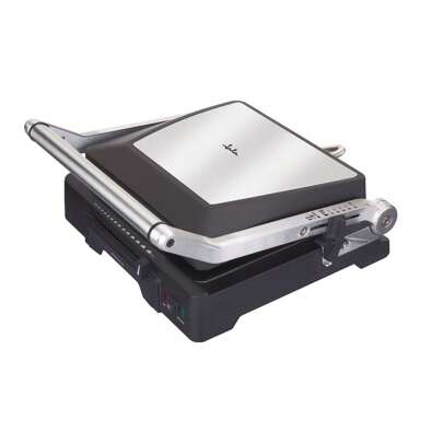 Jata Plancha eléctrica GR1100 y plancha con placas antiadherentes mixtas de 27,5 x 24 cm. Cocina todo tipo de alimentos. Tapa superior ajustable. 6 posiciones. 2000 W. Apertura de 180°.