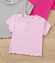 Solid Ruched Ribbed T-Shirt - Baby Pink - View 2