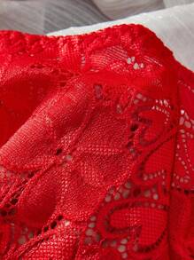 Lace Trim Sexy Lingerie Set For Women For Rave For Going Out, Baddie Look - Red - View 4