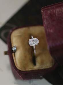 Stylever 1pc 1 Carat Pigeon Egg Shaped Promise Ring, Women's Jewelry, Suitable For Weddings, Galas, Parties, S925 Sterling Silver Luxury Elegant Ring, Exquisite Jewelry, Gift For Girls, Daily Date Party Decor, Engagement Bride Jewelry - Silver - View 3