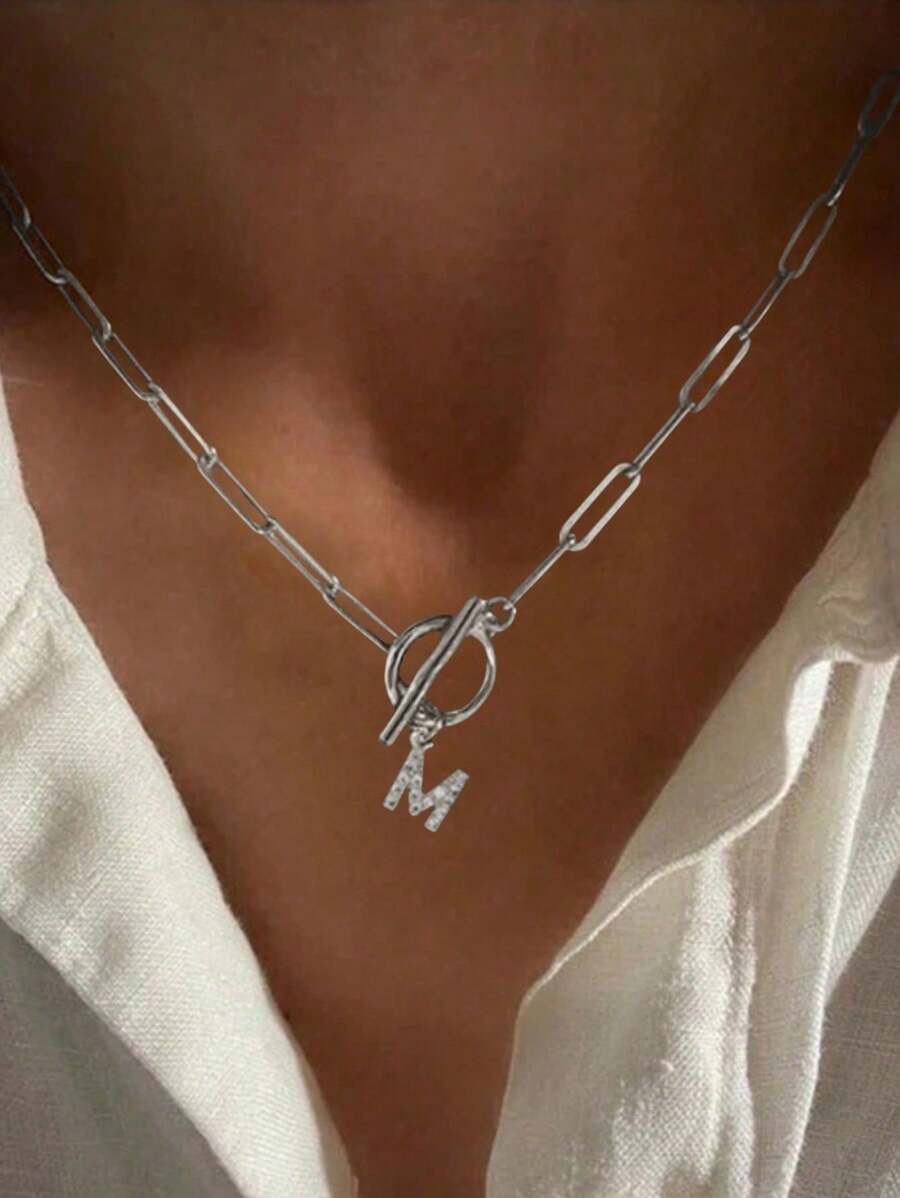 Letter Initial Necklace For Women Capital Cz A-Z Alphabet Gold Color Necklace Thick OT Buckle Choker Hip-Hop Jewelry