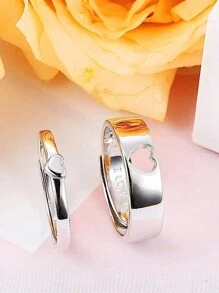 情侣心形承诺戒指“我爱你”订婚结婚戒指套装，适合他和她，铜高抛光舒适可调节开放式设计 - 情侶戒指-一對 - 查看 5