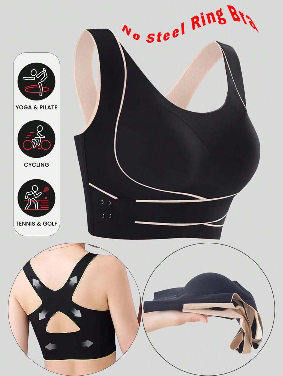 Women's Seamless Bra Push Up Bra Front Button Bras Tops Back Hollow Out Breathable No Steel Ring Bra Sexy Bras No Steel Ring Bra Female Lingerie Underwear - Black - View 1