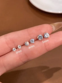 ESBERRY 1对四爪莫桑石耳钉，奢华珠宝，女士礼物，S925纯银，精美女士珠宝，送给女友的礼物，水钻婚礼新娘珠宝，水钻珠宝制作 - 四爪圓鑽耳釘 - 查看 4