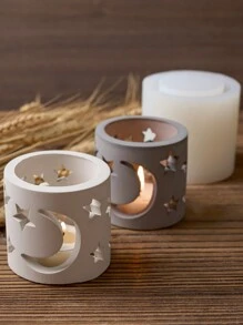 2PCS 3D Hollow Candle Holder Silicone Mold Epoxy Resin Mould Star Moon Pattern Candlestick Gypsum Handicraft Gift Making Molds Home Decoration - Candlesticks Molds - View 1