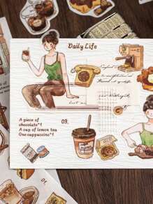 1卷和纸胶带，咖啡笔记系列，复古精致咖啡主题胶带贴纸，剪贴簿用品，装饰笔记本，相框，手机壳，水杯，垃圾桶，文具盒，DIY个性拼贴