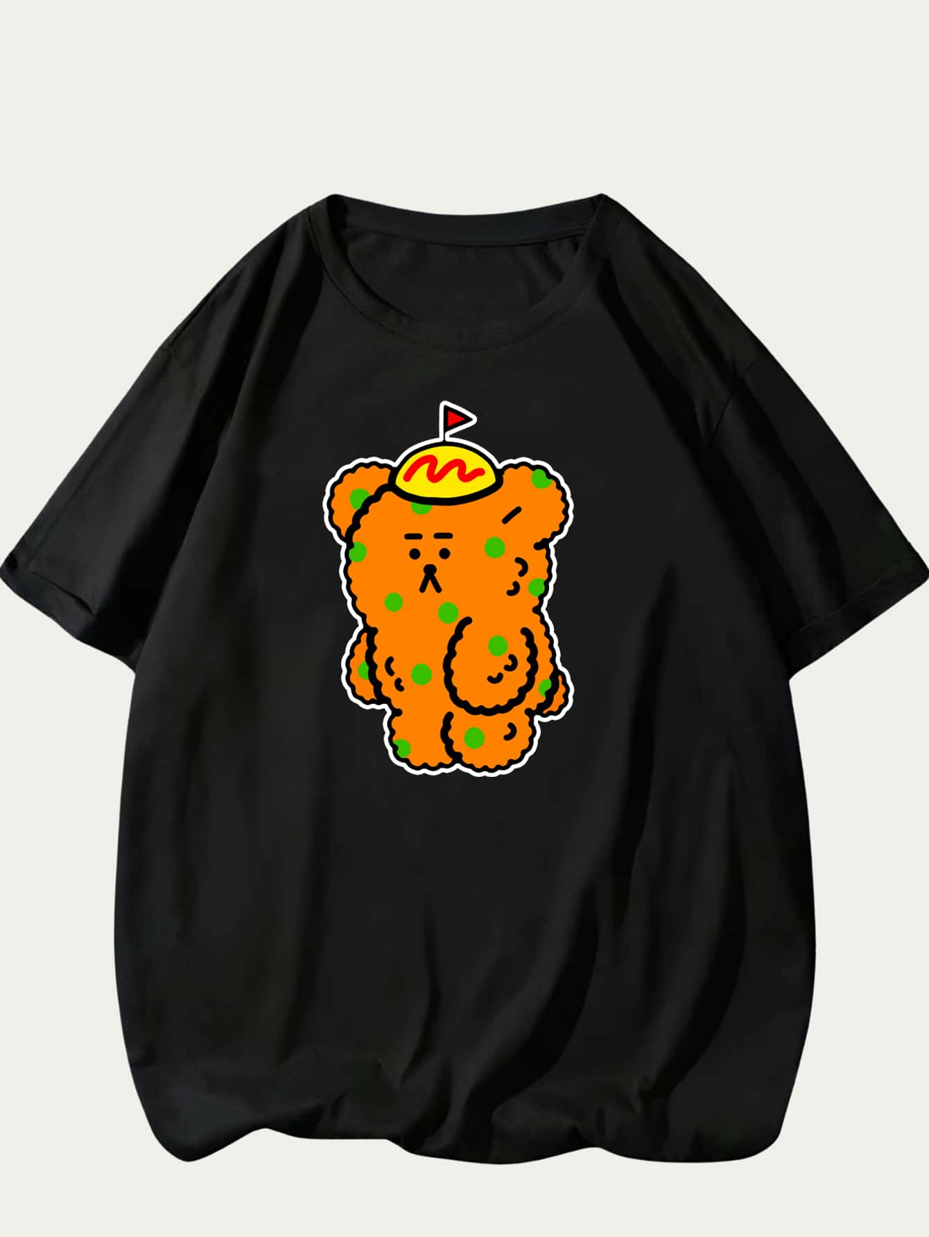 Cute Bear Printed T-Shirt Unisex Comfort Casual Blouse - màu đen - Xem 1