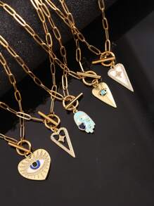 1 pieza Collar con colgante de ojo y corazón con cadena de cierre de acero inoxidable, joyería de moda para mujer, regalo de Halloween, San Valentín, mamá, madre, Día de la Madre