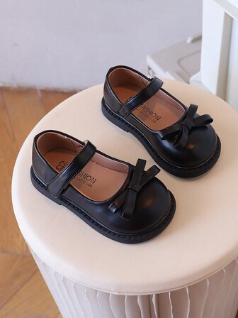 Kids' Flat Shoes, Girls' Black Soft Sole Non-Slip Leather Shoes'