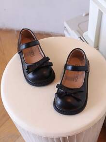 Kids' Flat Shoes, Girls' Black Soft Sole Non-Slip Leather Shoes'