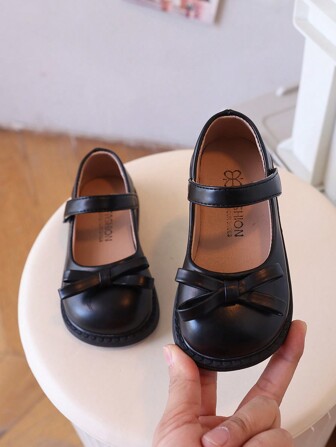 Kids' Flat Shoes, Girls' Black Soft Sole Non-Slip Leather Shoes'