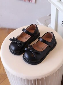 Kids' Flat Shoes, Girls' Black Soft Sole Non-Slip Leather Shoes'