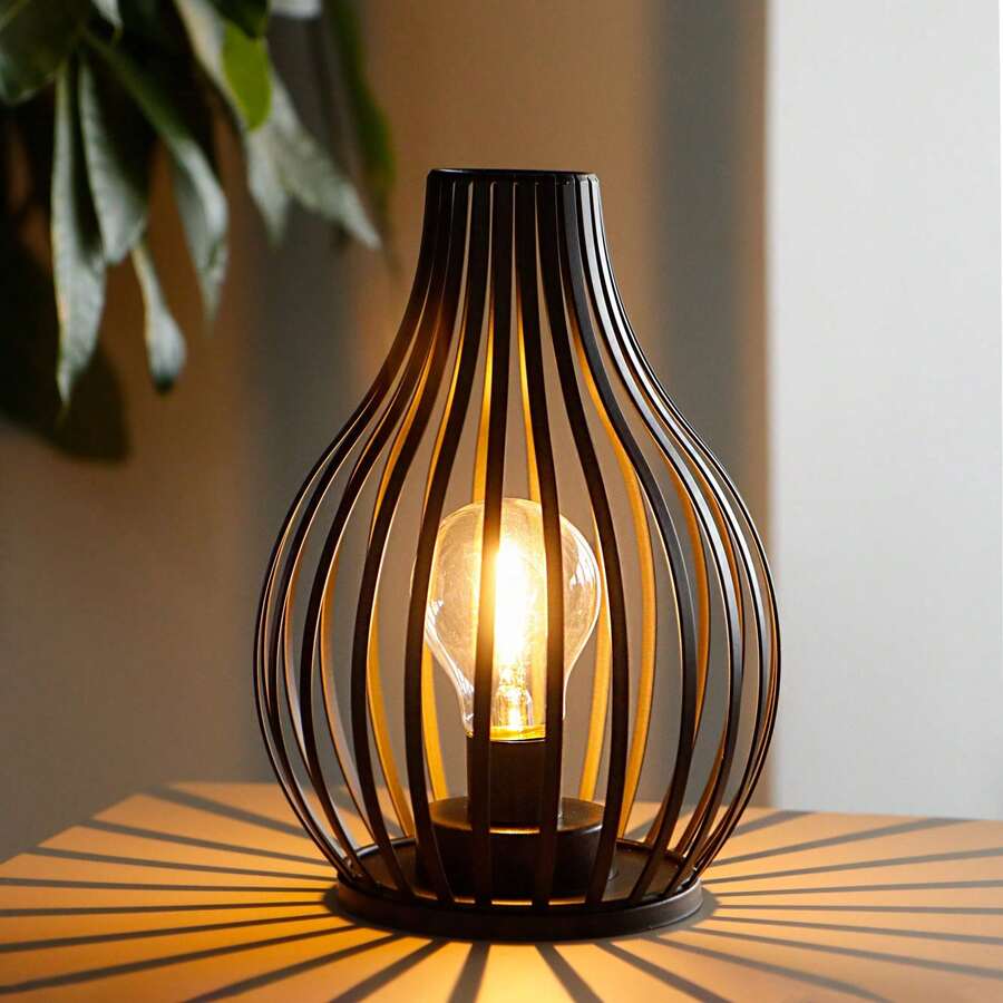 Decorations Table Lamp Battery Powered 9.5''High Vase Shaped Cordless Lamp With 6-Hours Timer Feature LED Light Decorative Room Battery Lamp For Indoor Table Garden Party - Black - View 1