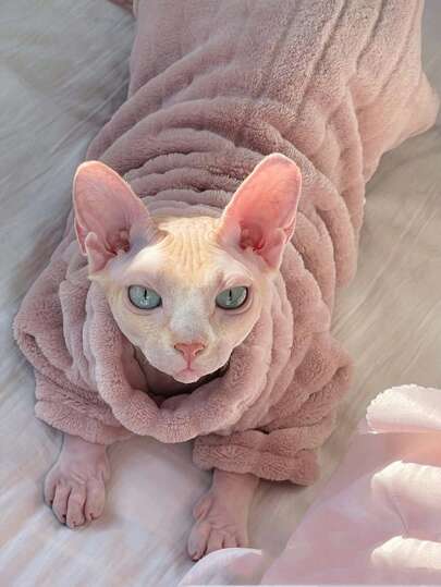 1 st Sphinx Cat Turtleneck-tröja, mjuk korallull kattkläder, tjock vinterpäls, ärmlösa katt- och valpkläder (S (3-5 pund), M (Under 6 pund), L (under 8 pund), rosa, gul, blå)