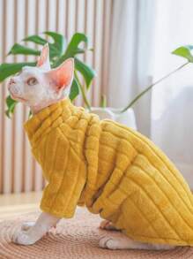 1 件 Sphinx Cat 高领毛衣，柔软珊瑚羊毛猫衣服，厚冬季保暖外套，无毛猫和小狗无袖衣服（S（3-5 磅），M（6 磅以下），L（8 磅以下），粉色，黄色，蓝色） - 彩色 - 查看 3
