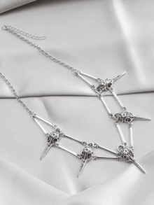 1 件钛钢项链男士嘻哈朋克吊坠项链，骷髅锥珍珠项链，适合万圣节、礼物 - 銀色 - 查看 7