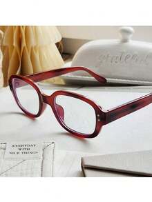 复古厚框 Y2K 圆形装饰眼镜，棕红色豹纹时尚眼镜配件女士 - 彩色 - 查看 5