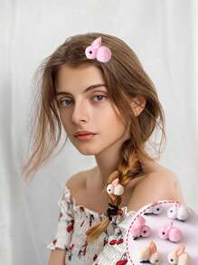 6 Stücke süße plüschige dreidimensionale Hasenhaarklemme, einfarbige cartoon Spaß Haaraccessoires Clips, geeignet für kleine Mädchen Haardekoration