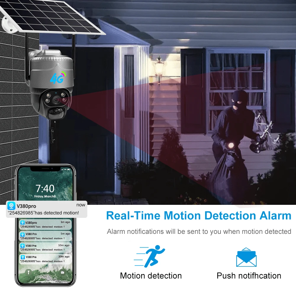 Caméra Solaire 4G étanche Avec Détection De Mouvement PIR, 4K