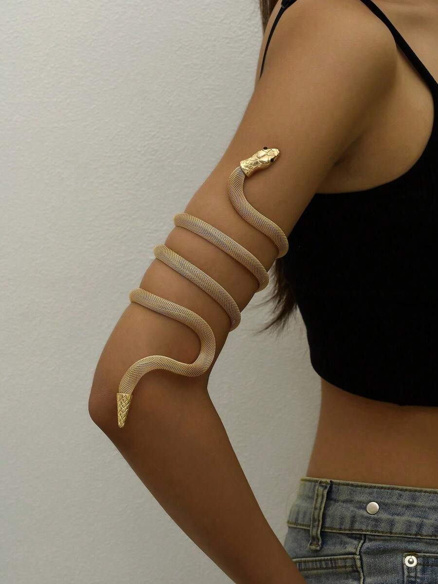 1pc Spiral Snake Bangle, European And American Style - Gold - View 1