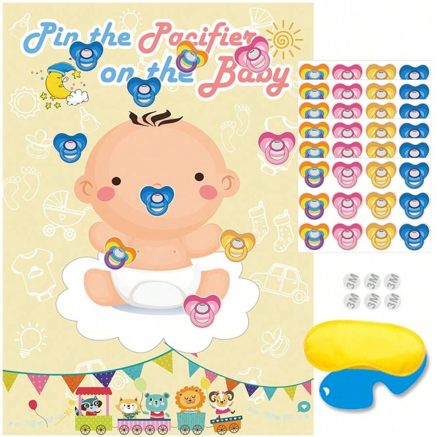 Pin the pacifier on the baby game baby pacifier games poster with