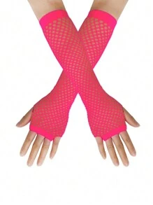1pair Bright Color Coarse Mesh Fishnet With Elastic Gloves, Sexy Bridal Long Gloves, Punk Half-Finger Nightclub Party Etiquette Gloves, Suitable For Cos Clothing With Corresponding Colors.