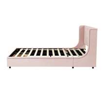 okwish Upholstered Bed 140 X 200 Cm, Double Bed With Slatted Frame, Backrest And Large Drawers, Adult Bed Youth Bed Made Of Linen, Beige/Pink Without Mattress - 粉色 - 查看 9